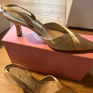 Nina Gold Slingback Heels with Tapered Kitten Heel